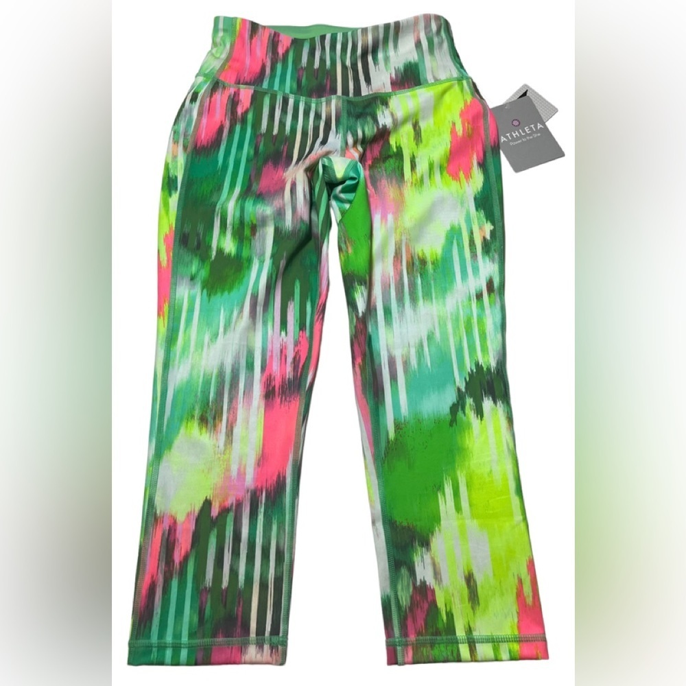 Athleta Wailea Chaturanga Capri Leggings vibrant green/pink XS NWT